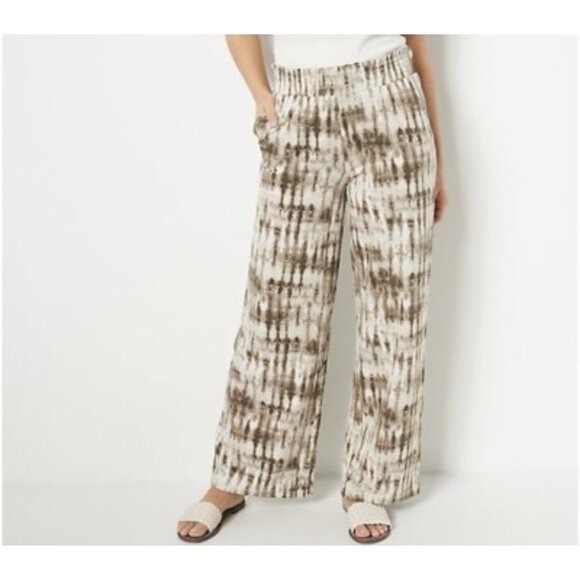 D and Co Beach Pants Womens Large Brown Tie Dye Pull On Wide Leg Beachy Boho - Picture 1 of 9